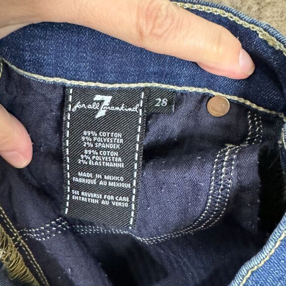 7 For All Mankind Josefina Skinny Boyfriend Jean Women's 25 Dark Blue Distressed - Picture 12 of 13